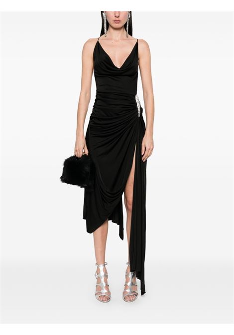 Black crystal-claw detailed asymmetric midi dress David koma - women DAVID KOMA | RE25DK13DBLKSLVR